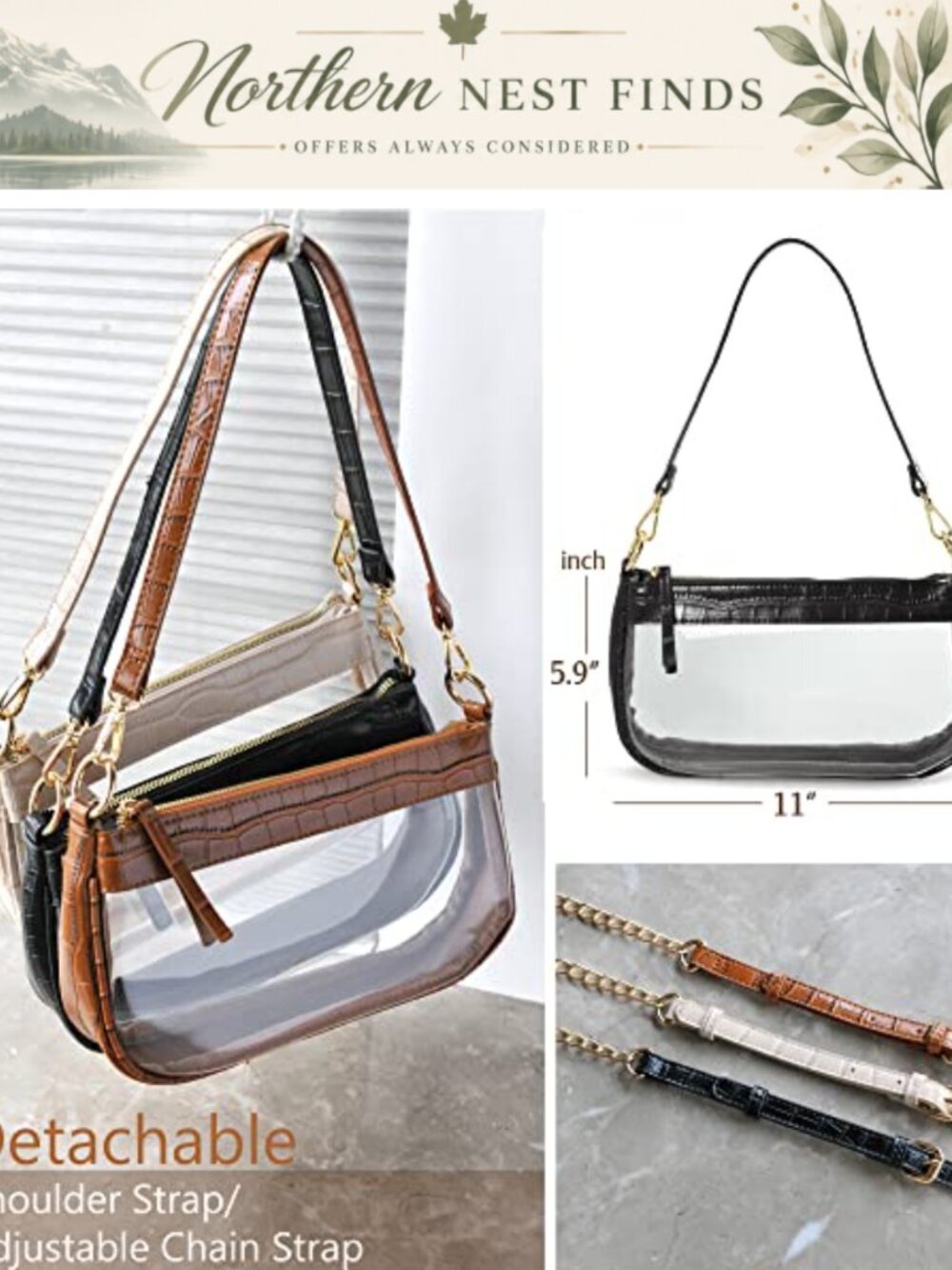 Clear PVC Crocodile Crossbody Shoulder Bag 90s Vegan Leather Stadium Purse - Picture 5 of 6